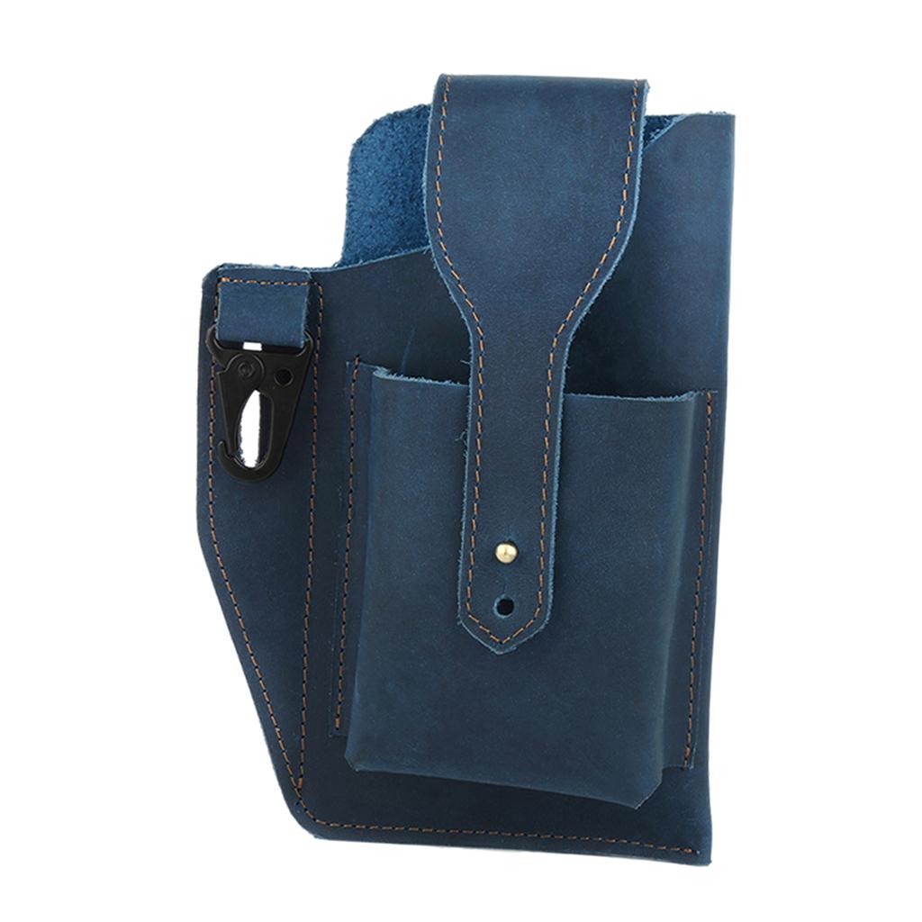 Men Leather Phone Holster Belt Bag Pocket Key Holder Waist Bag Purse Blue
