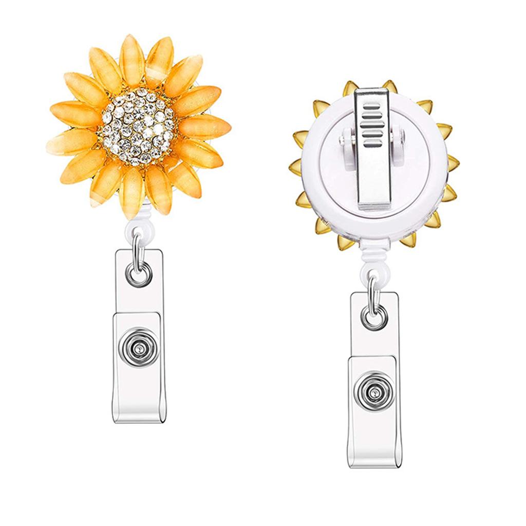 1x Sunflower Retractable Pull Chain Reel ID Card Badge Keychain Holder Clip Orange
