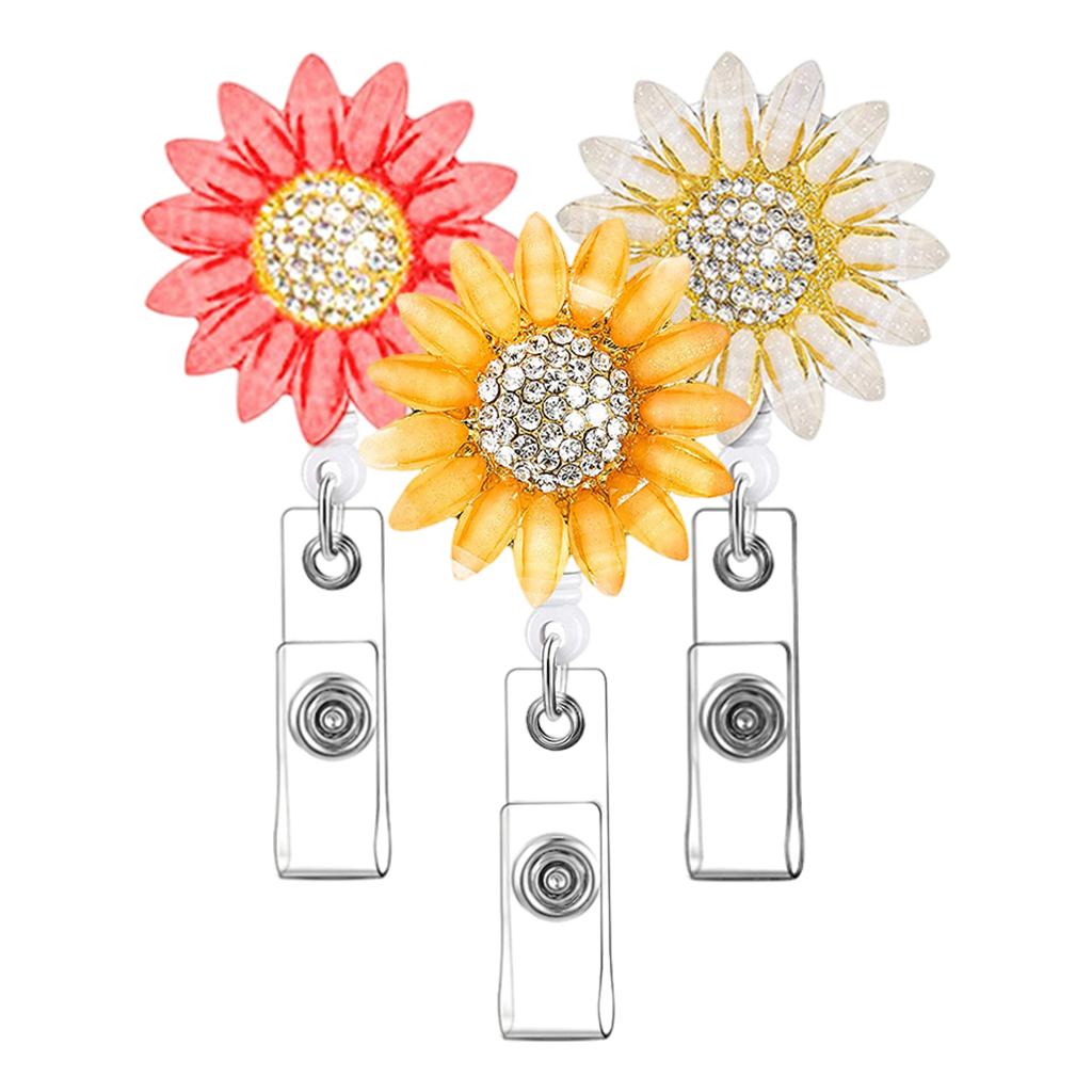 1x Sunflower Retractable Pull Chain Reel ID Card Badge Keychain Holder Clip Orange