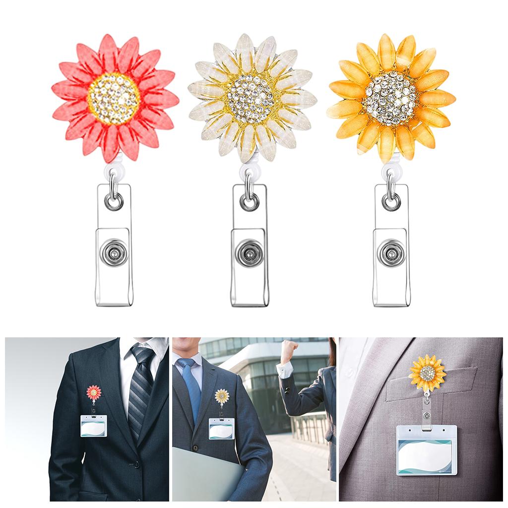 1x Sunflower Retractable Pull Chain Reel ID Card Badge Keychain Holder Clip Orange
