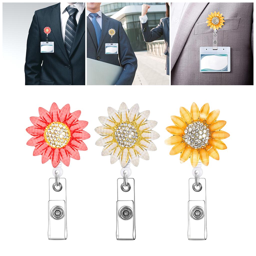 1x Sunflower Retractable Pull Chain Reel ID Card Badge Keychain Holder Clip Orange