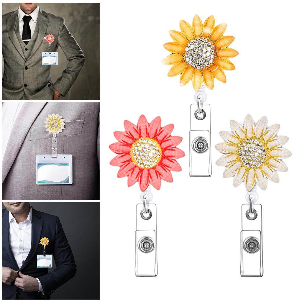 1x Sunflower Retractable Pull Chain Reel ID Card Badge Keychain Holder Clip Orange