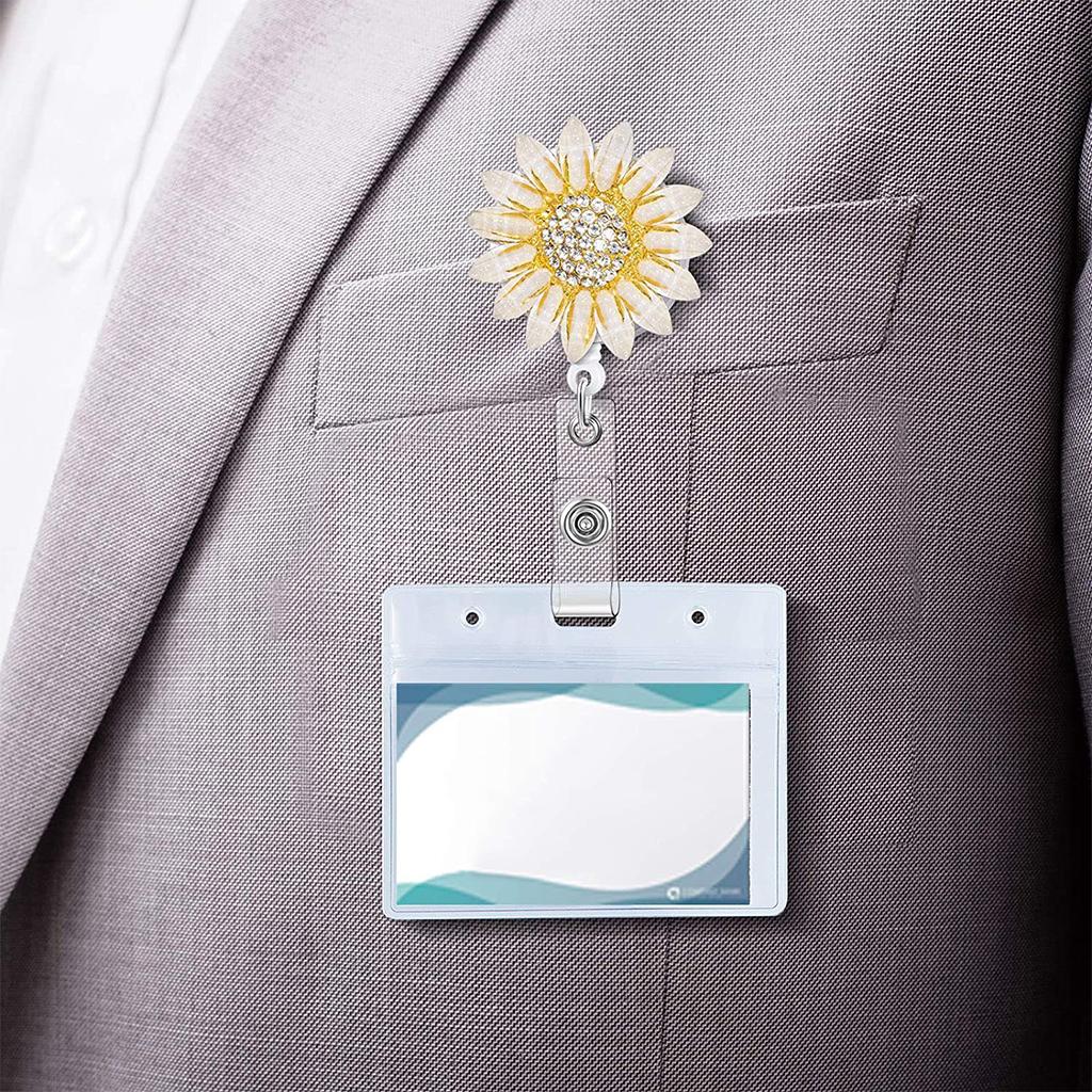 1x Sunflower Retractable Pull Chain Reel ID Card Badge Keychain Holder Clip White