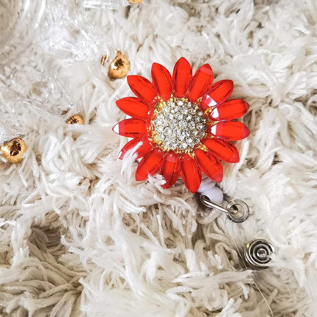 1x Sunflower Retractable Pull Chain Reel ID Card Badge Keychain Holder Clip Red