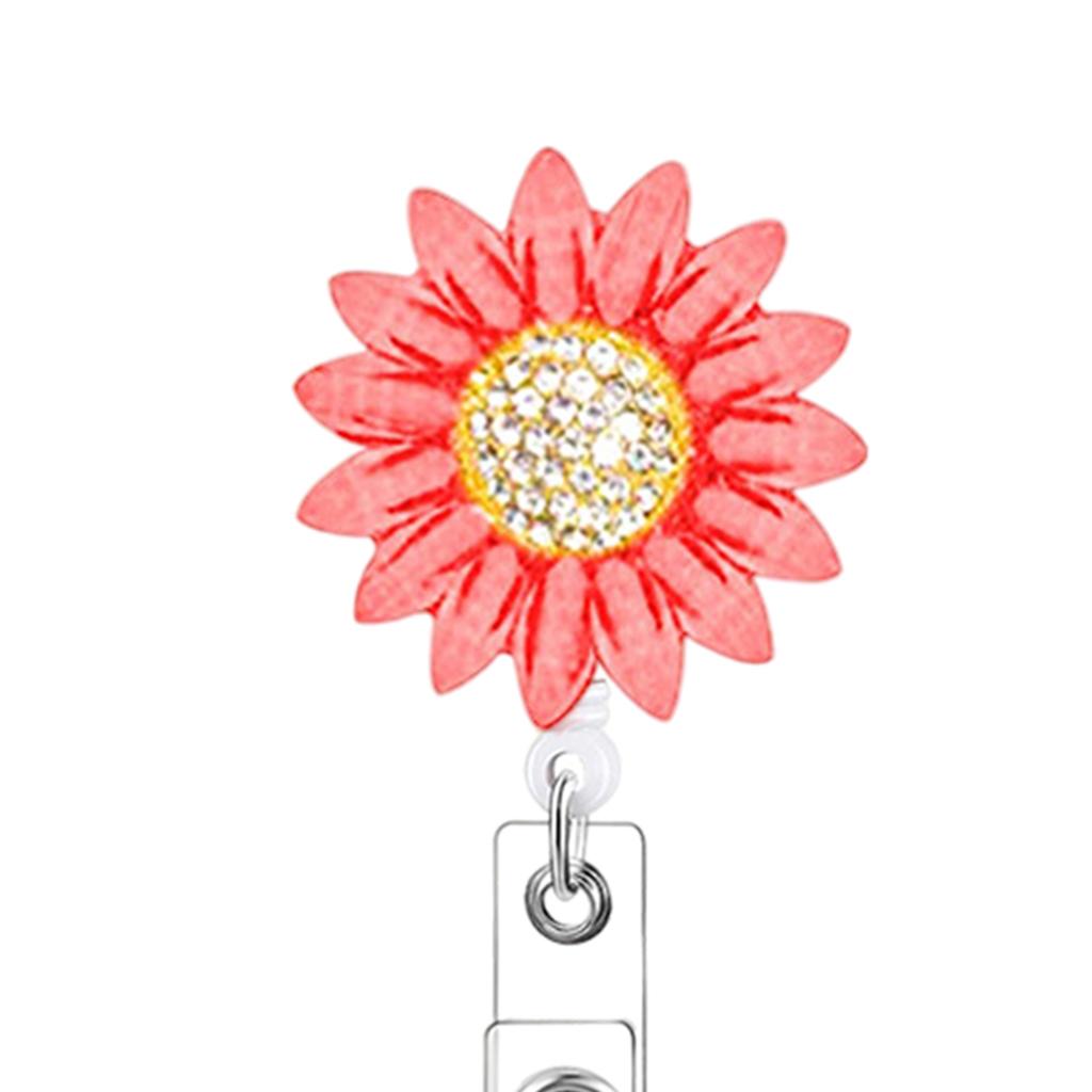 1x Sunflower Retractable Pull Chain Reel ID Card Badge Keychain Holder Clip Red