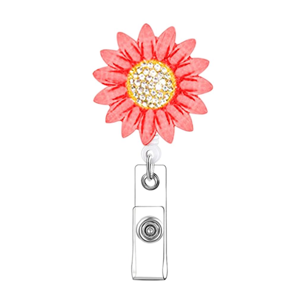 1x Sunflower Retractable Pull Chain Reel ID Card Badge Keychain Holder Clip Red