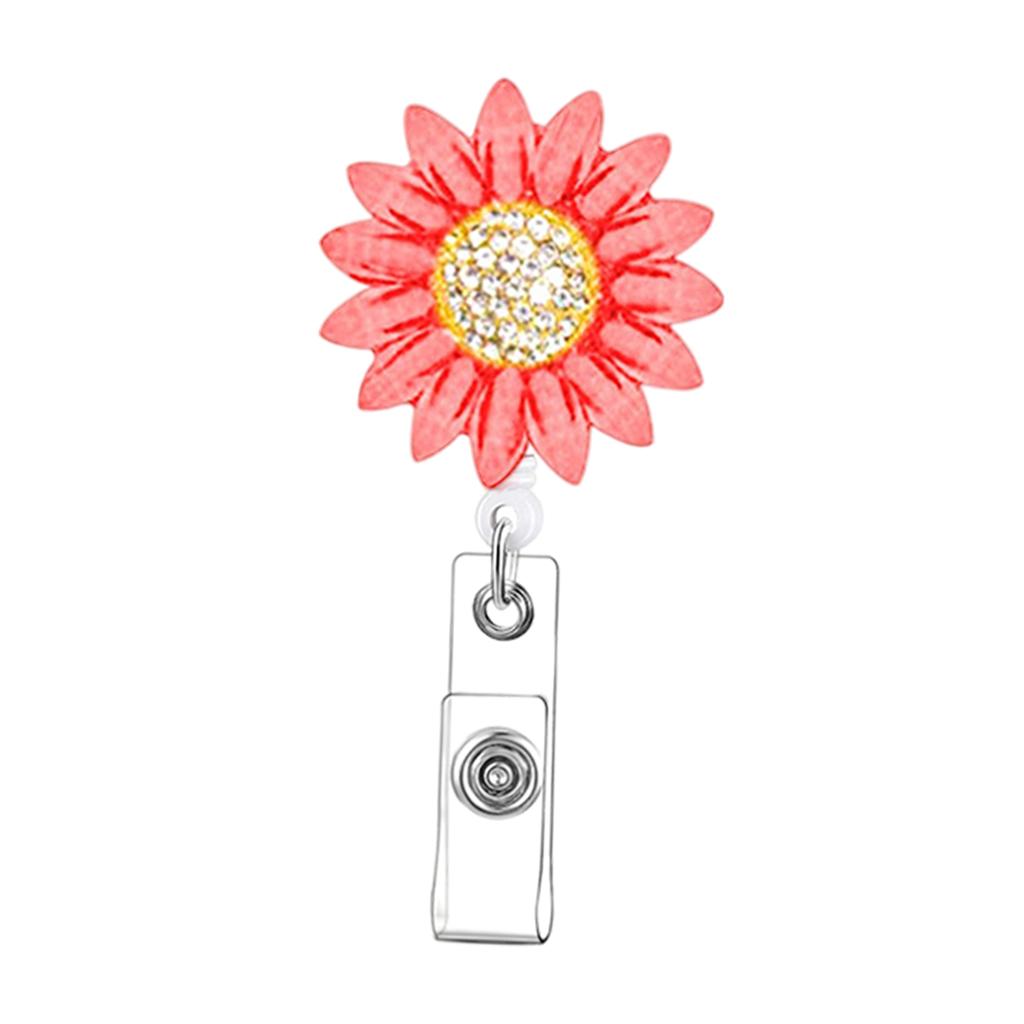 1x Sunflower Retractable Pull Chain Reel ID Card Badge Keychain Holder Clip Red