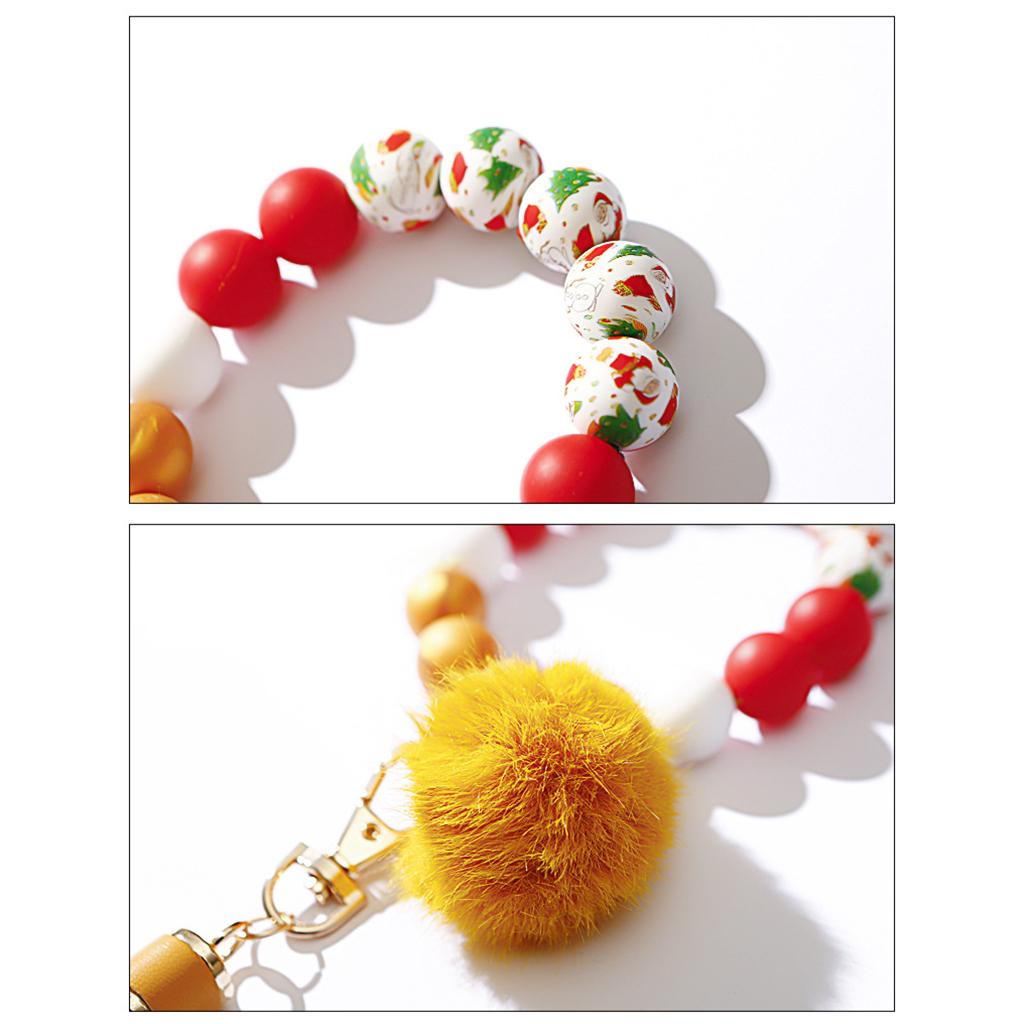 Beaded Bracelet Keychain Bangle Keyring Keys Ring Holder with Tassel Yellow