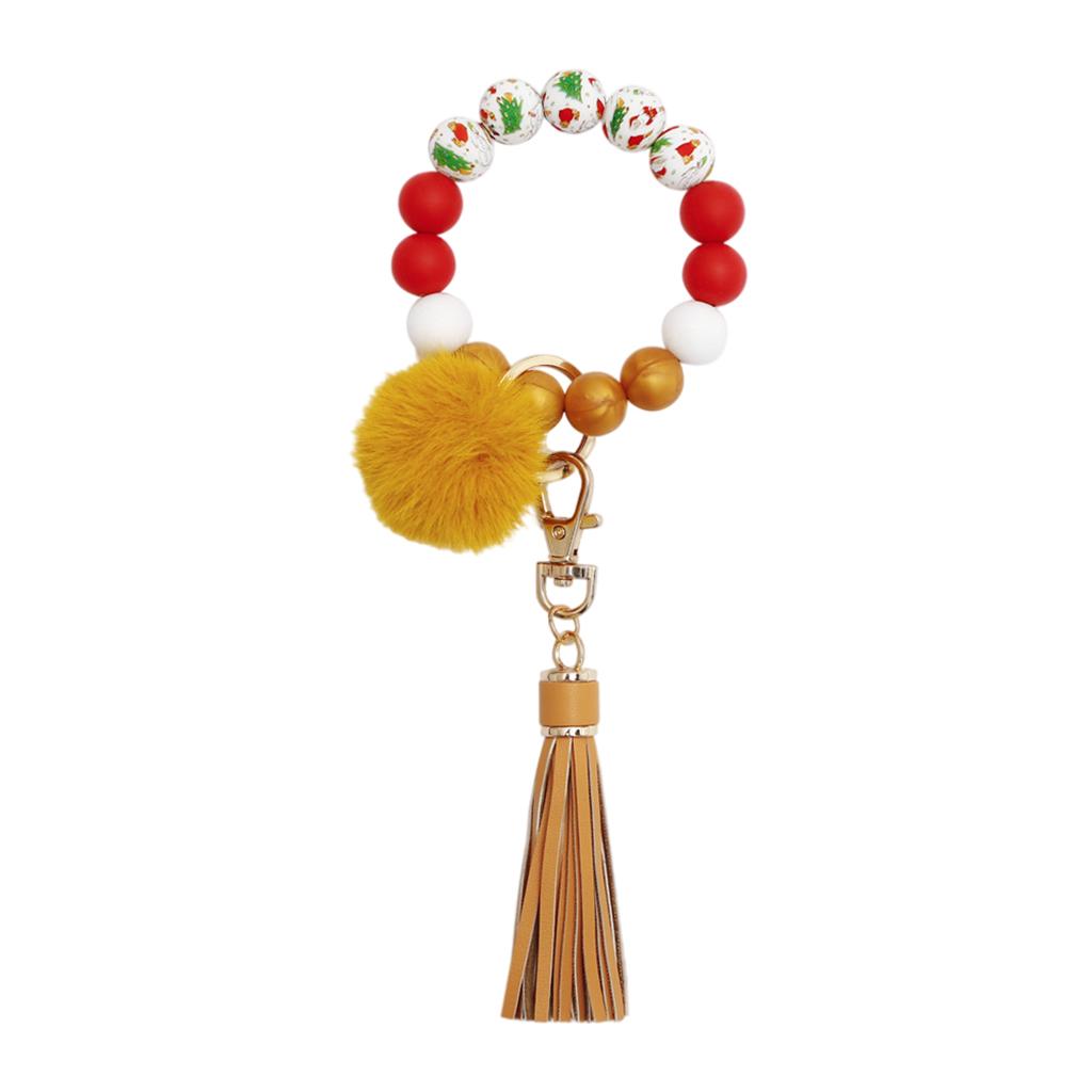 Beaded Bracelet Keychain Bangle Keyring Keys Ring Holder with Tassel Yellow