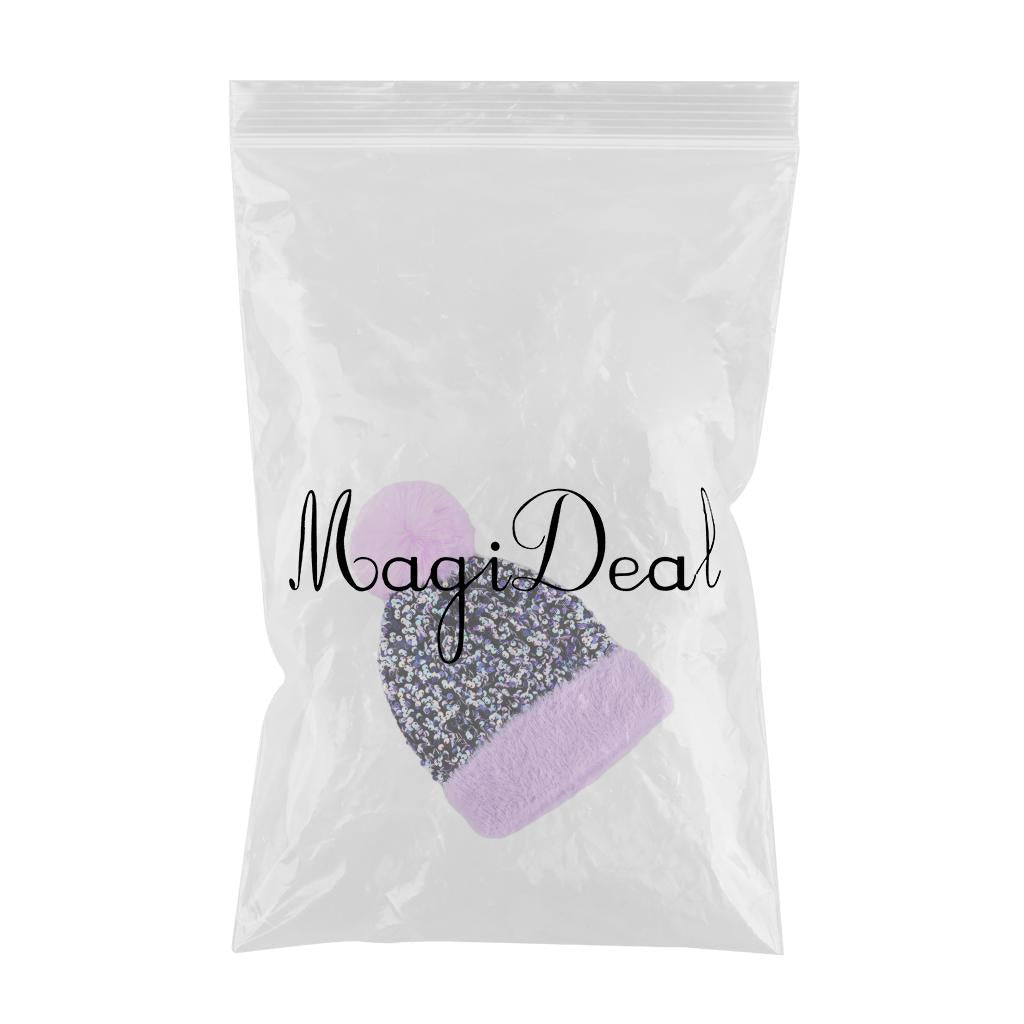 WOMENS LADIES KNIT WINTER POM POM SKI BEANIE HAT FLEECE LINING Light purple