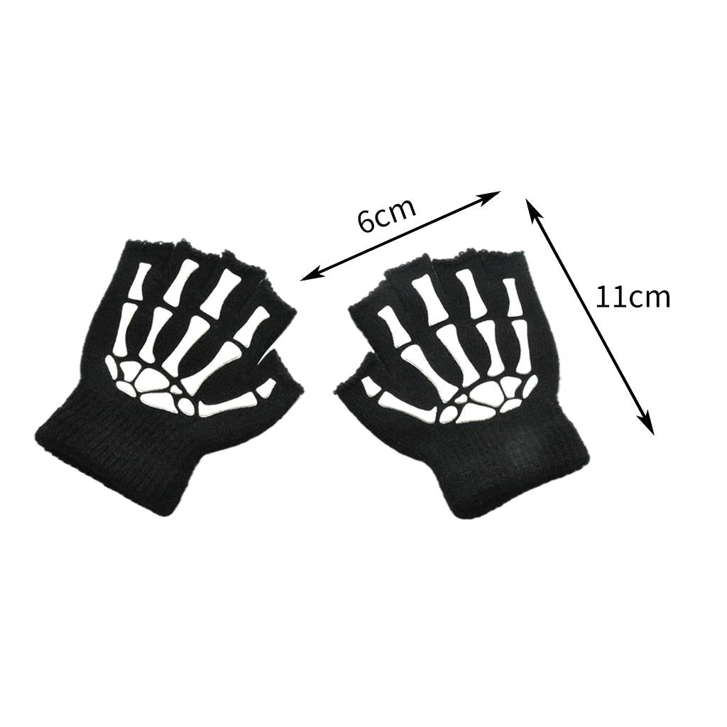 Halloween Skeleton Half Finger Gloves Winter for Cosplay Kids Skull