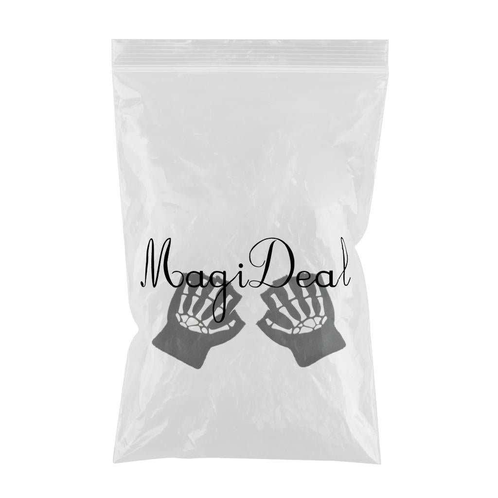 Halloween Skeleton Half Finger Gloves Winter for Cosplay Kids Skull