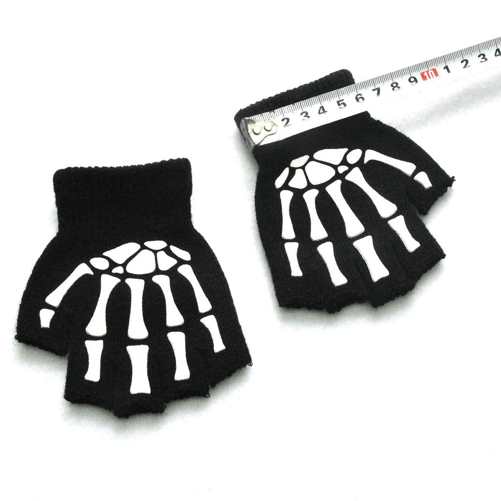 Halloween Skeleton Half Finger Gloves Winter for Cosplay Kids Skull