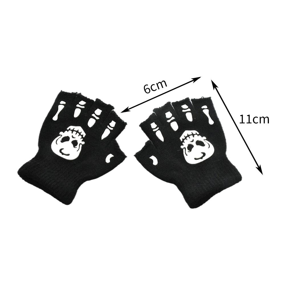 Halloween Skeleton Half Finger Gloves Winter for Cosplay Kids Skull paw