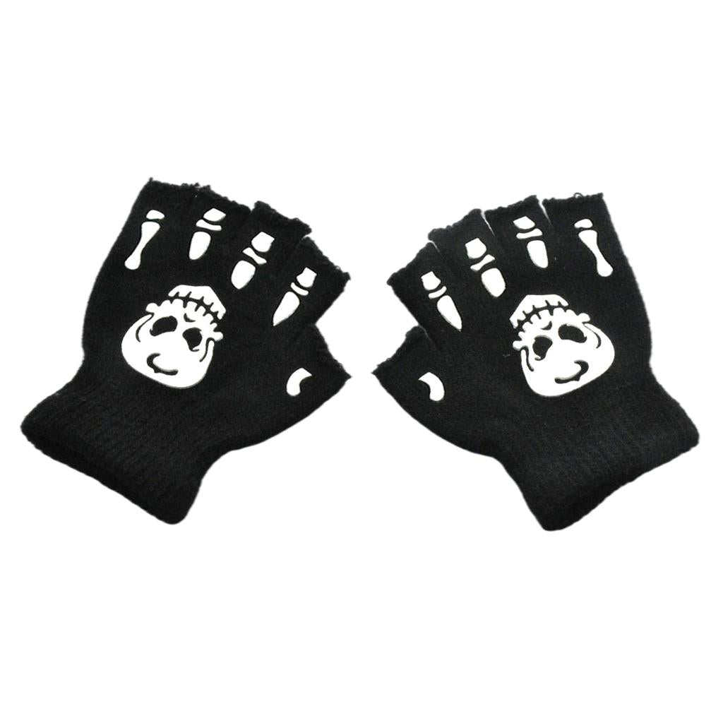 Halloween Skeleton Half Finger Gloves Winter for Cosplay Kids Skull paw