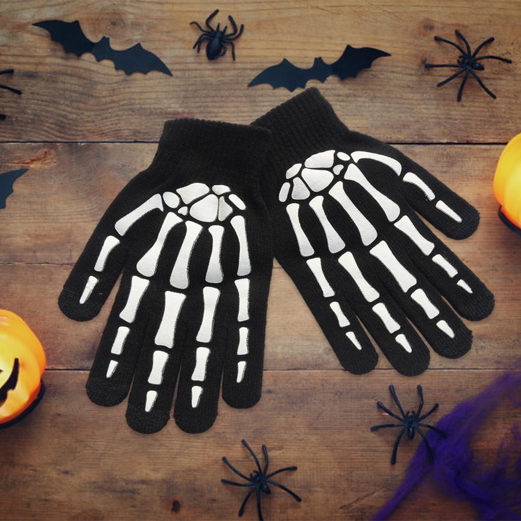 Halloween Skeleton Gloves Glow in The Dark Skull for Cosplay Skull paw