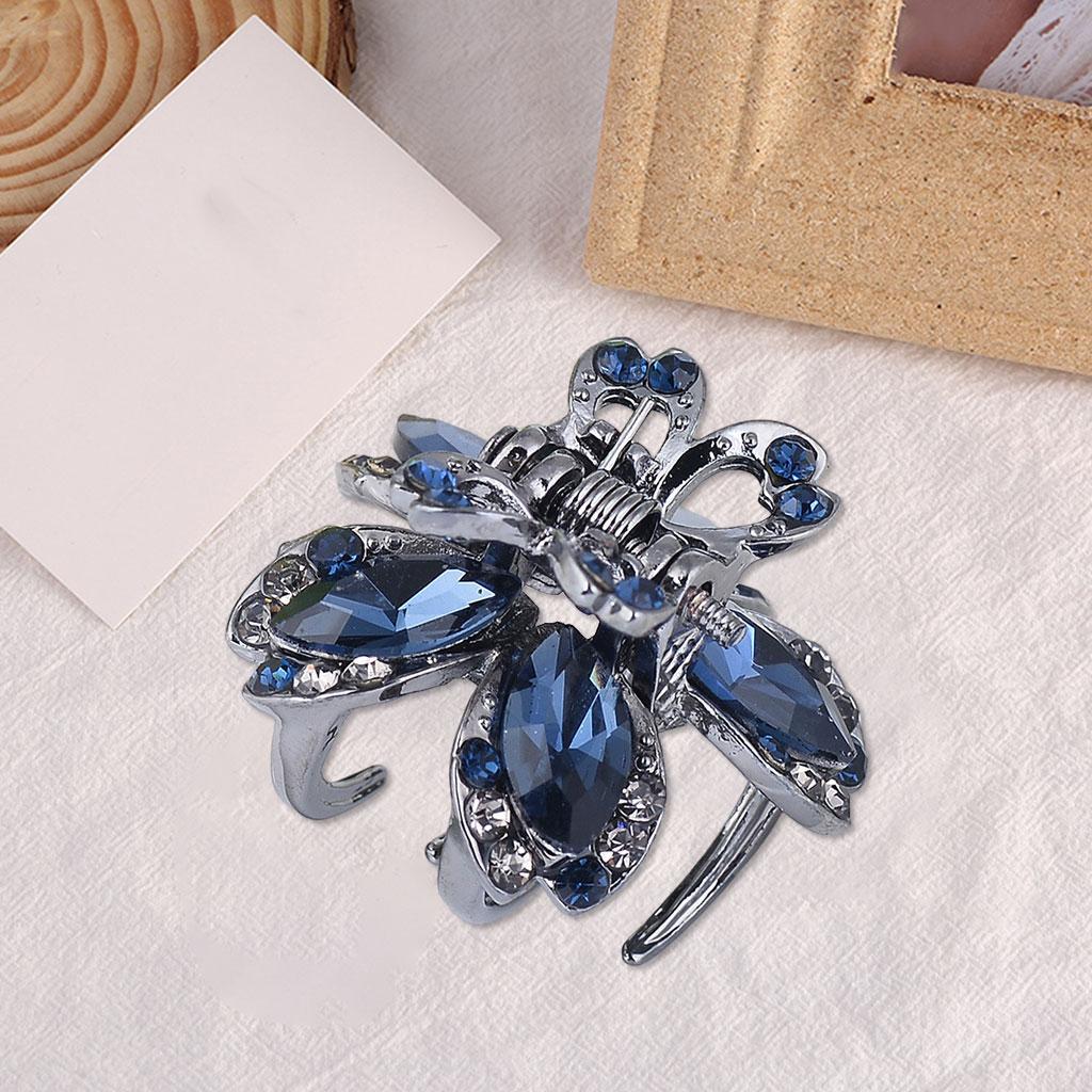 Hair Clip Claw Rhinestone Crystal Gripper for Thin Hair Ladies Blue