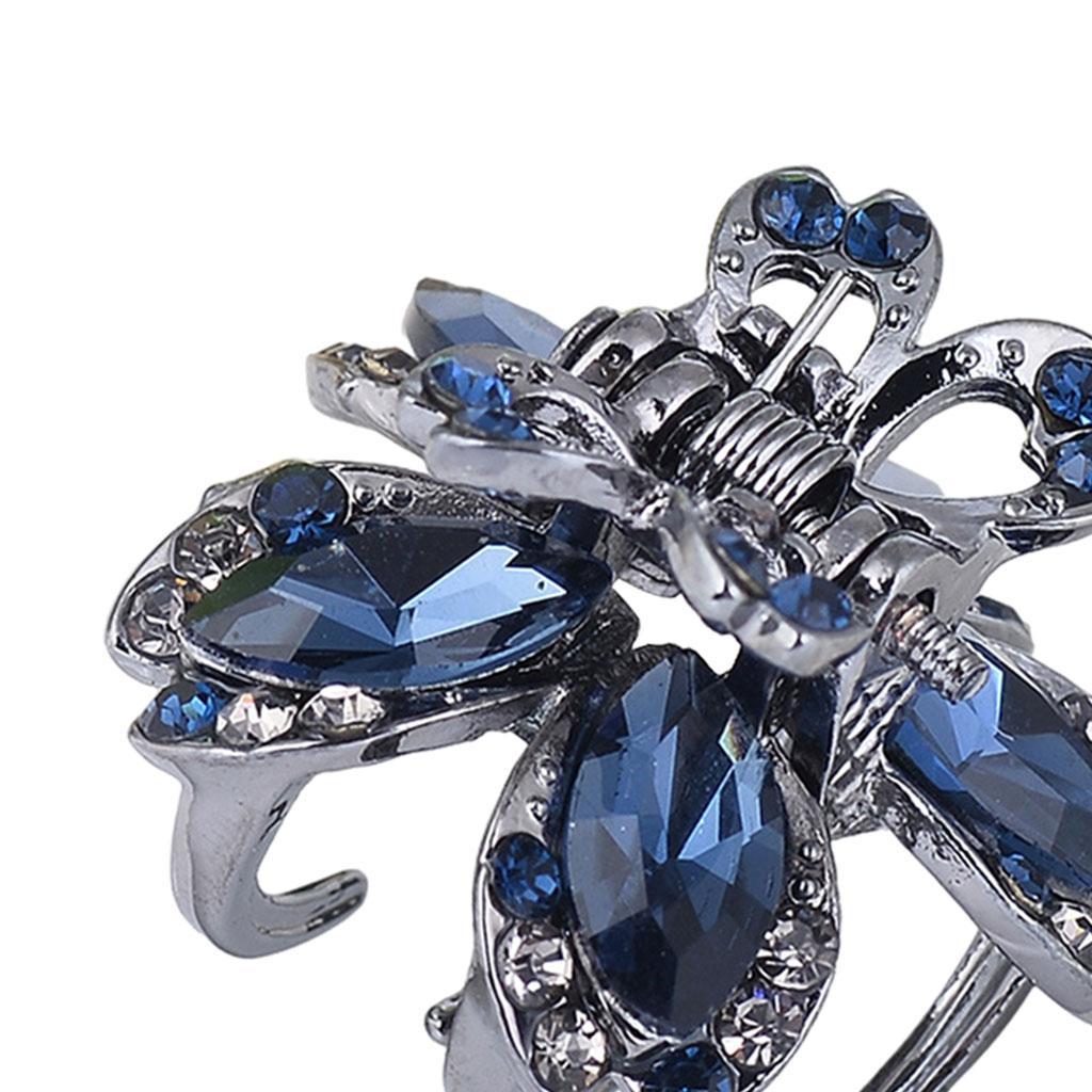Hair Clip Claw Rhinestone Crystal Gripper for Thin Hair Ladies Blue
