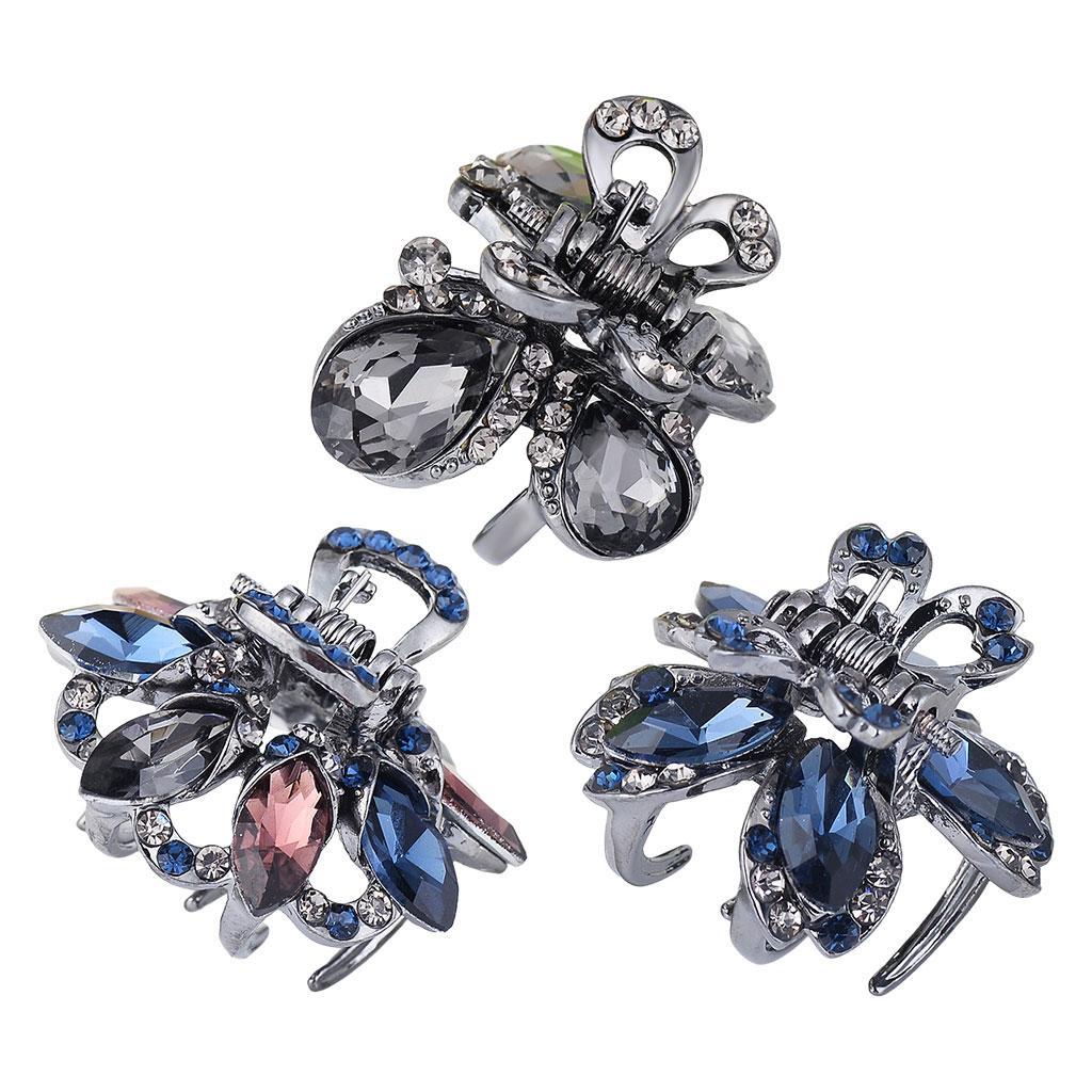 Hair Clip Claw Rhinestone Crystal Gripper for Thin Hair Ladies Blue