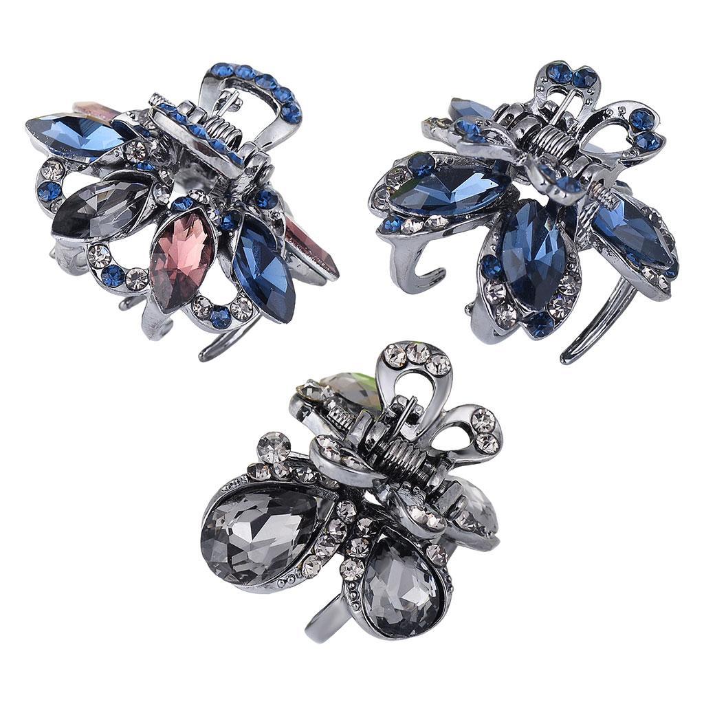 Hair Clip Claw Rhinestone Crystal Gripper for Thin Hair Ladies Blue