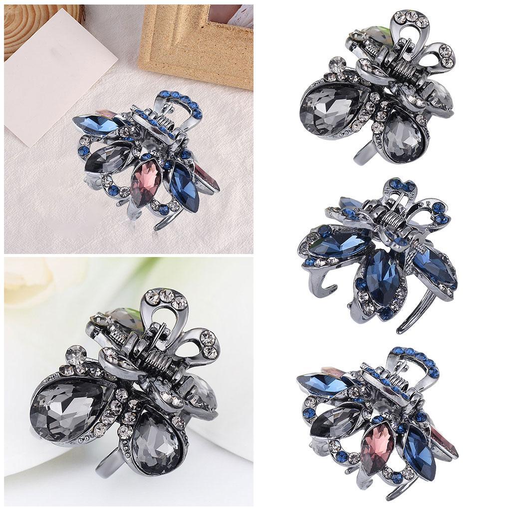 Hair Clip Claw Rhinestone Crystal Gripper for Thin Hair Ladies Blue