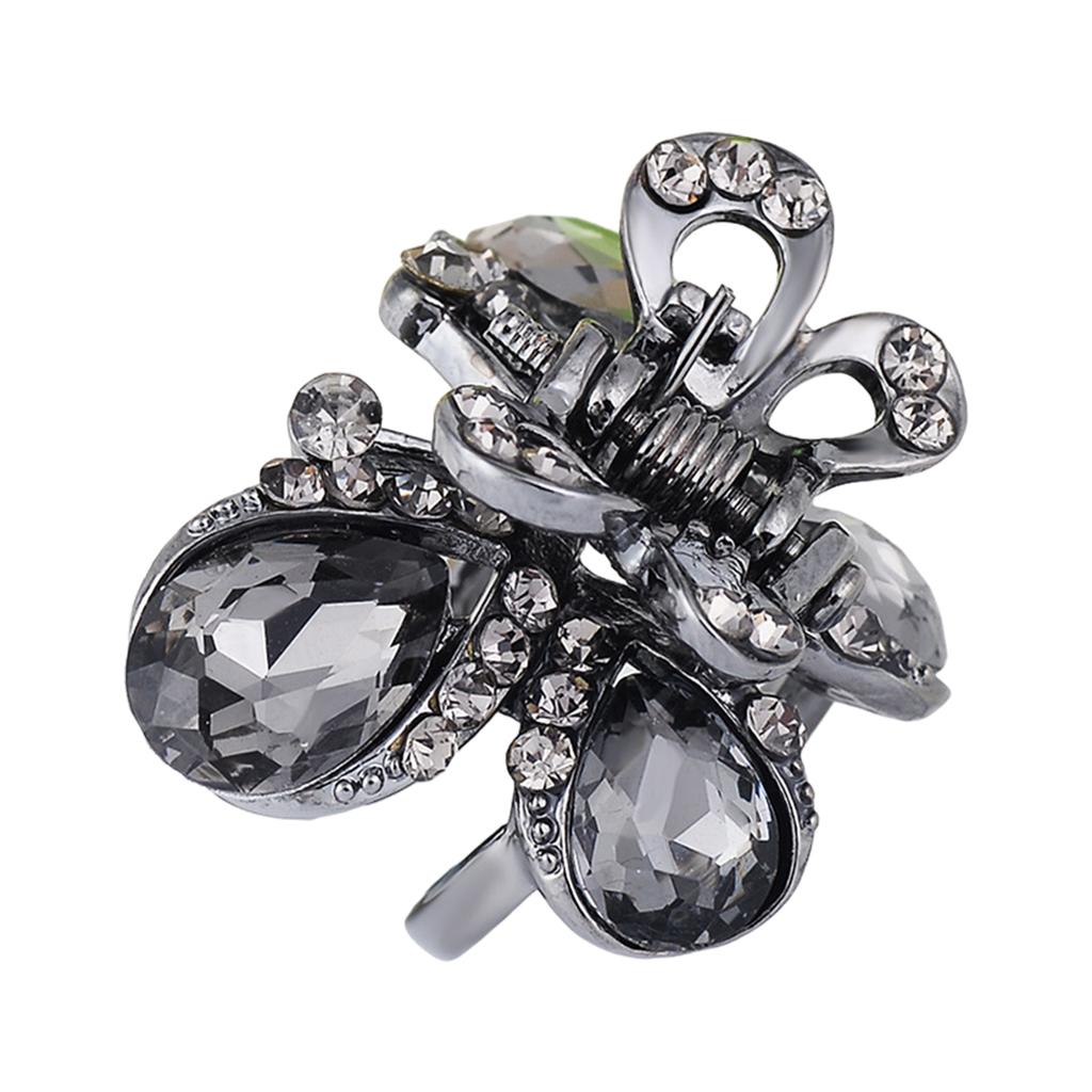 Hair Clip Claw Rhinestone Crystal Gripper for Thin Hair Ladies Grey