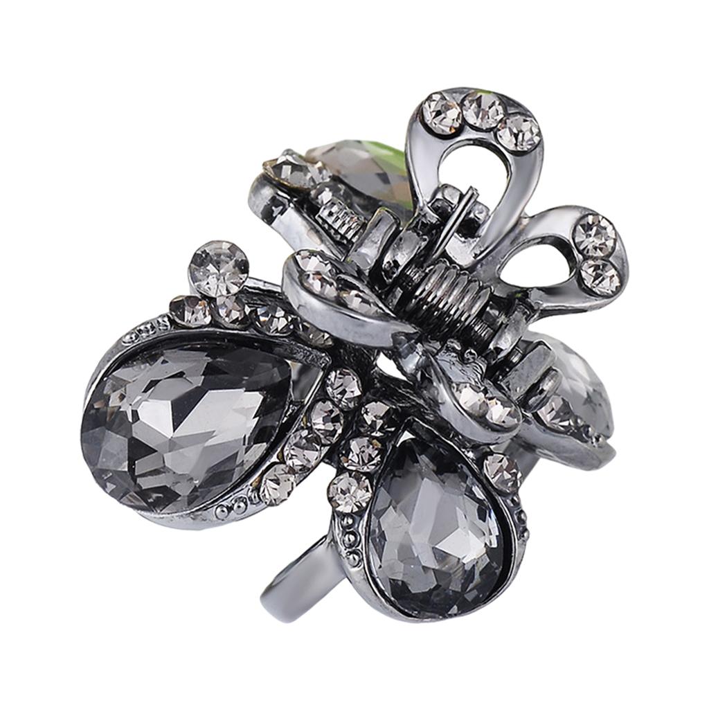Hair Clip Claw Rhinestone Crystal Gripper for Thin Hair Ladies Grey