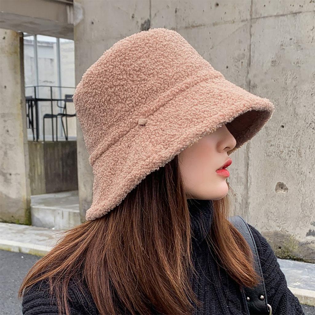 Winter Bucket Hat Warm Faux Fur Wool Elegant for Autumn Winter Hat Khaki