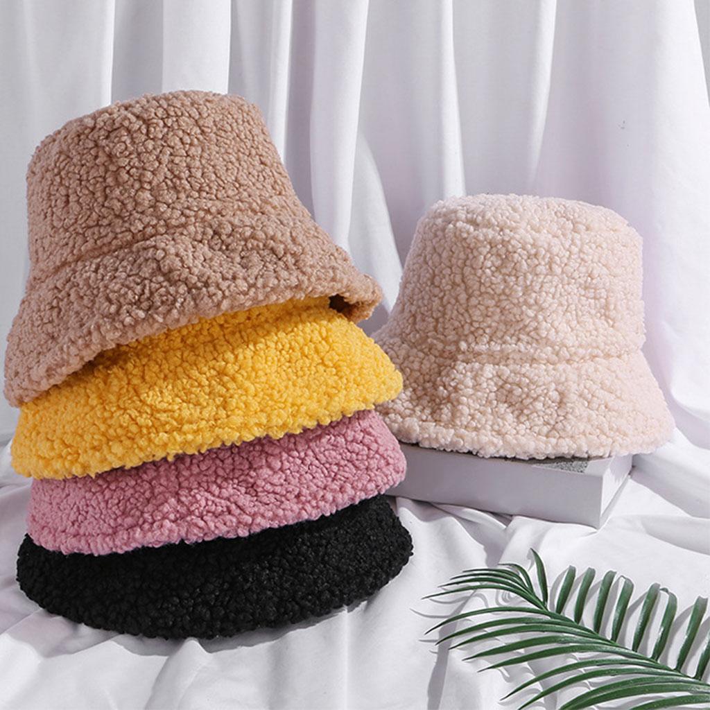 Winter Bucket Hat Warm Faux Fur Wool Elegant for Autumn Winter Hat Khaki