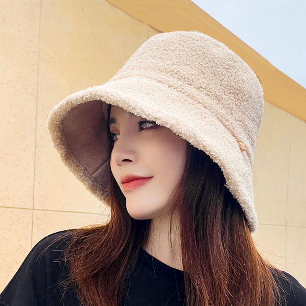 Winter Bucket Hat Warm Faux Fur Wool Elegant for Autumn Winter Hat Beige