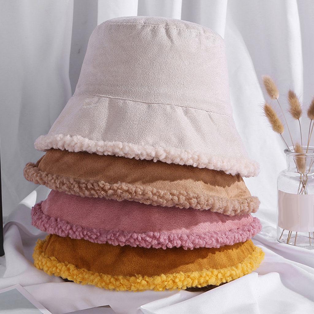 Winter Bucket Hat Warm Faux Fur Wool Elegant for Autumn Winter Hat Beige