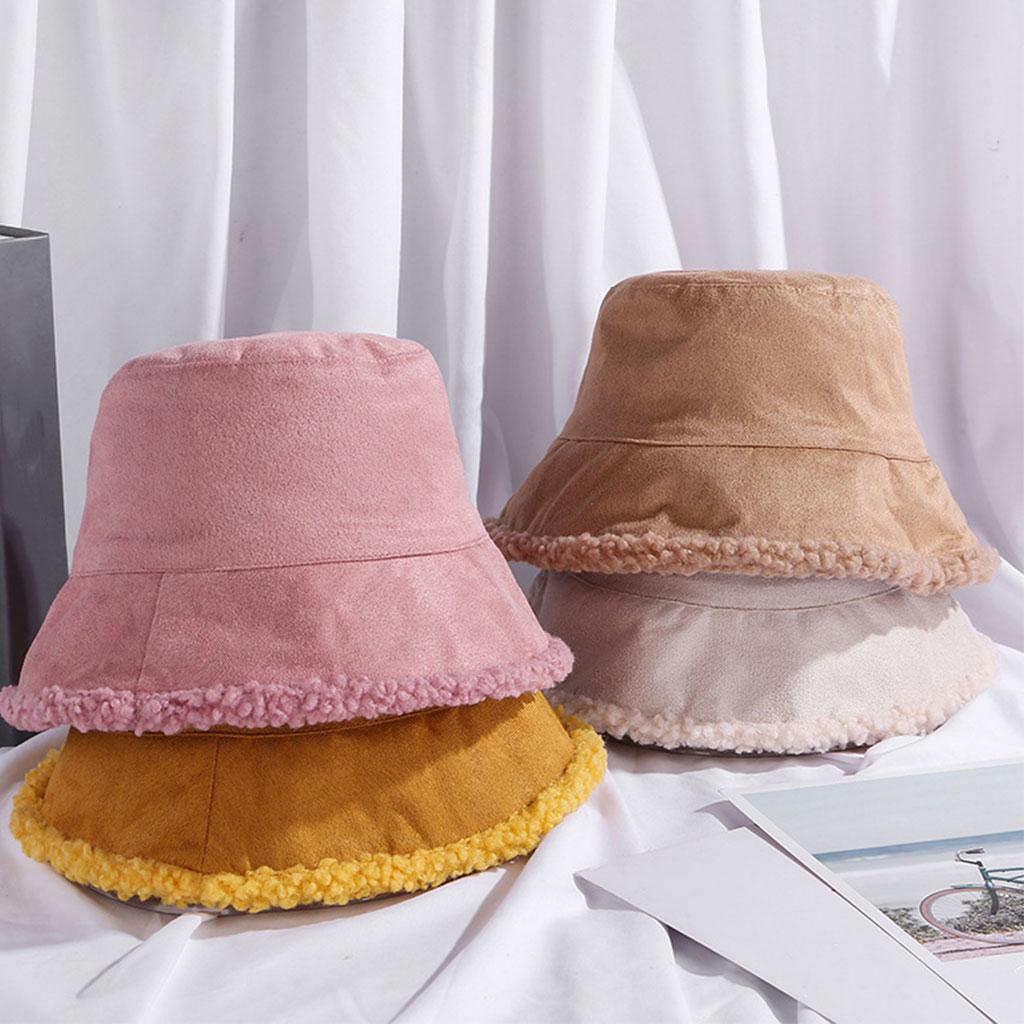Winter Bucket Hat Warm Faux Fur Wool Elegant for Autumn Winter Hat Beige