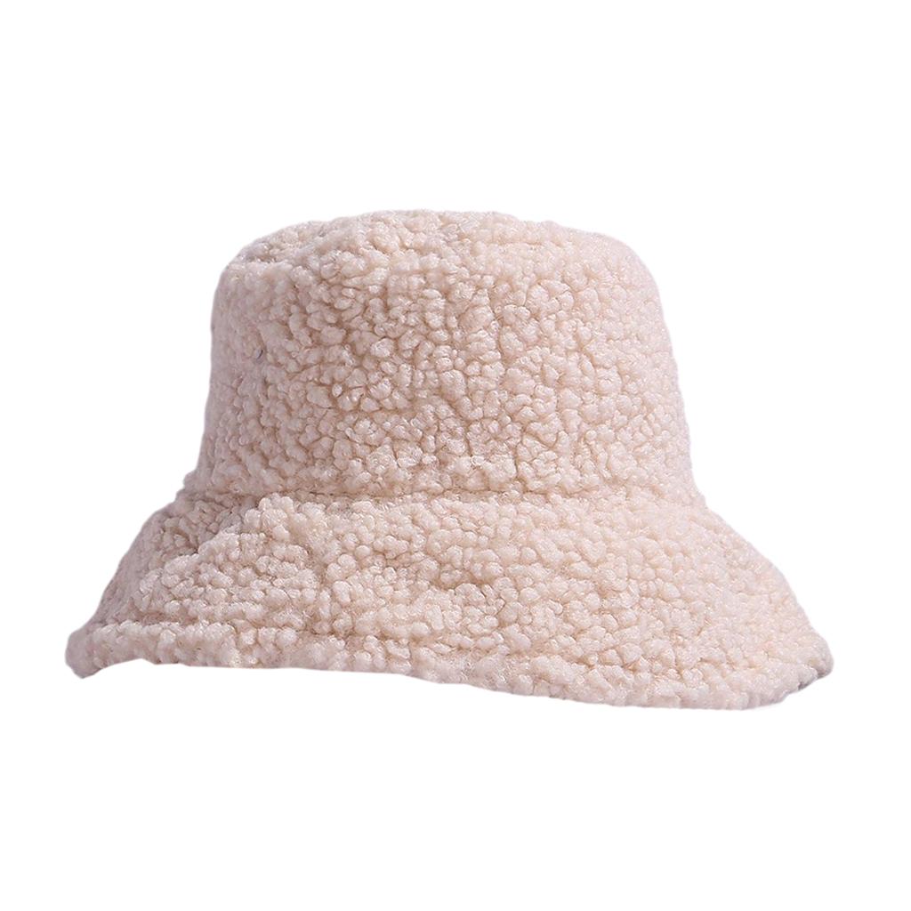 Winter Bucket Hat Warm Faux Fur Wool Elegant for Autumn Winter Hat Beige