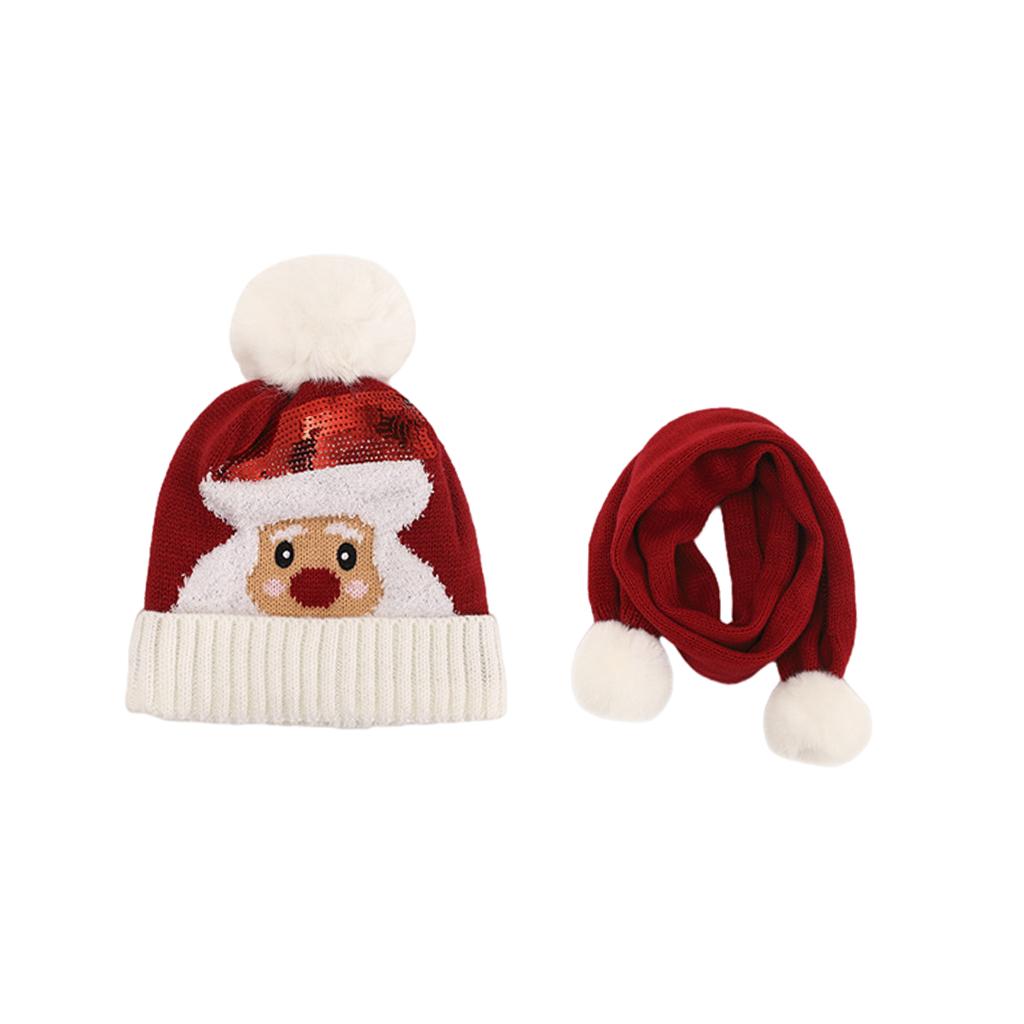 Winter Children Hat with Pom for Boys Girls Santa  Hat Scarf Set