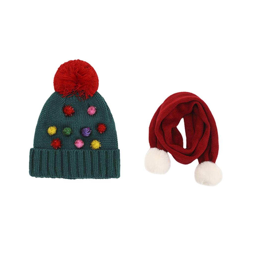 Winter Children Hat with Pom for Boys Girls Colorful Balls  Hat Scarf Set
