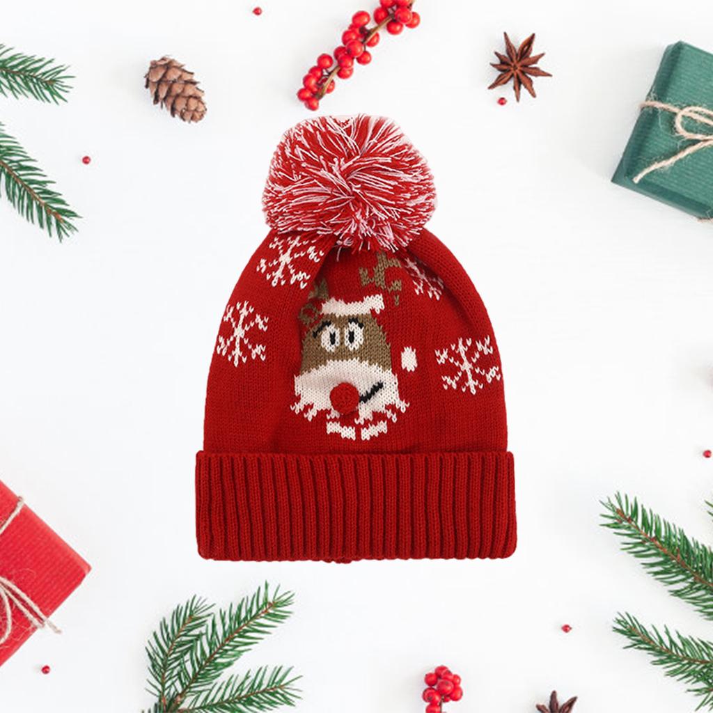 Winter Children Hat with Pom for Boys Girls Red Elk Single Hat