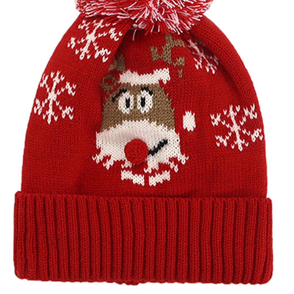 Winter Children Hat with Pom for Boys Girls Red Elk Single Hat