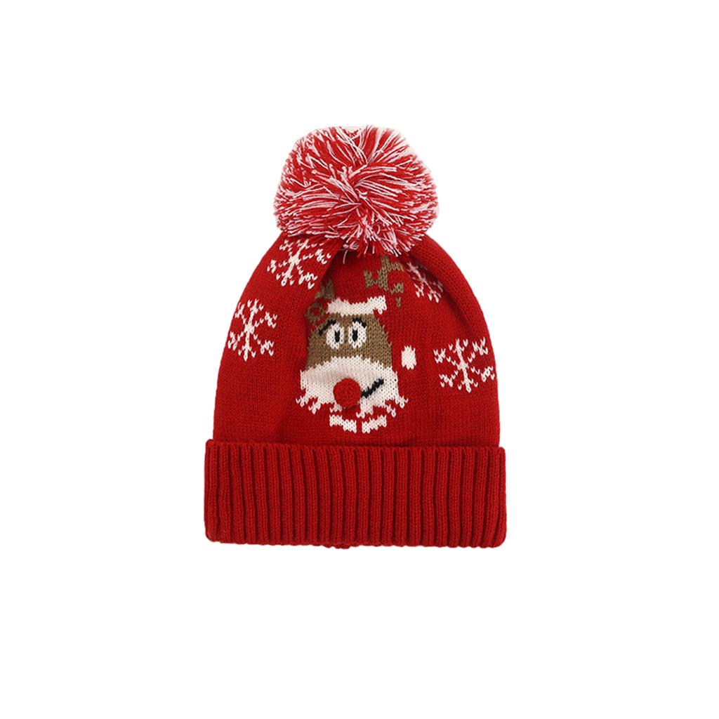 Winter Children Hat with Pom for Boys Girls Red Elk Single Hat