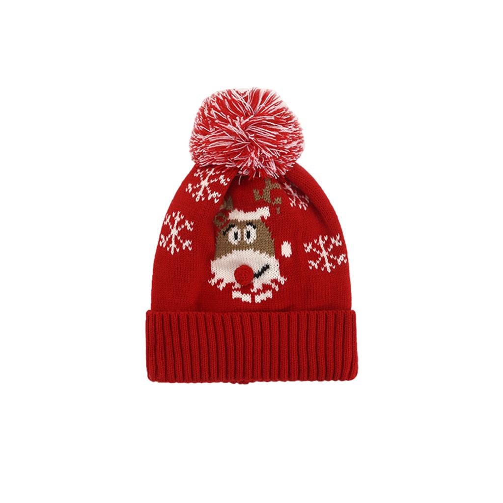 Winter Children Hat with Pom for Boys Girls Red Elk Single Hat