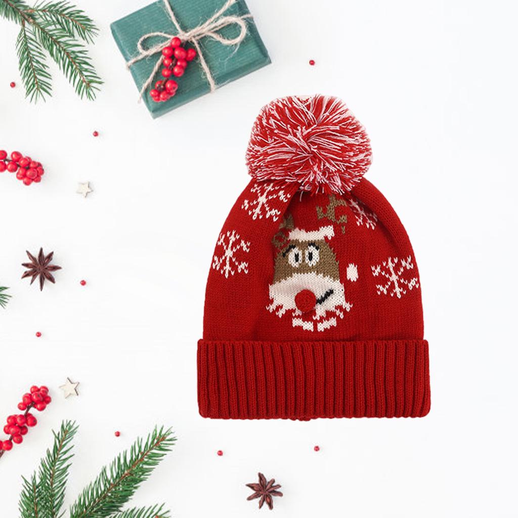 Winter Children Hat with Pom for Boys Girls Red Elk Single Hat