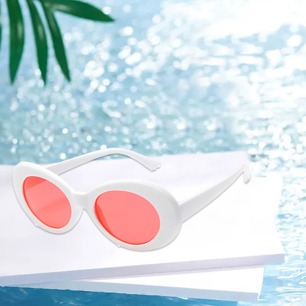 Oval Sunglass Lens Plastic Thick Frame Classic for Gatherings Holiday Travel White frame red film