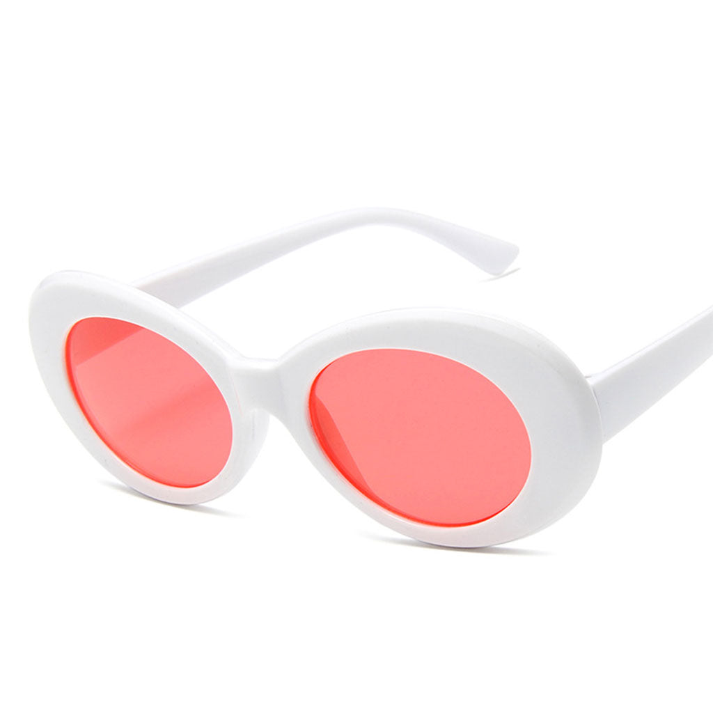 Oval Sunglass Lens Plastic Thick Frame Classic for Gatherings Holiday Travel White frame red film