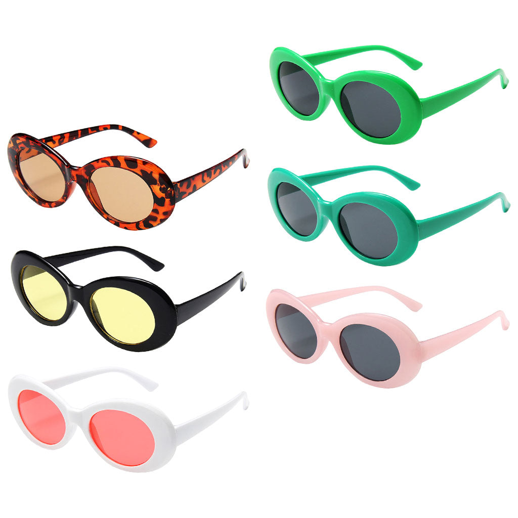 Oval Sunglass Lens Plastic Thick Frame Classic for Gatherings Holiday Travel White frame red film