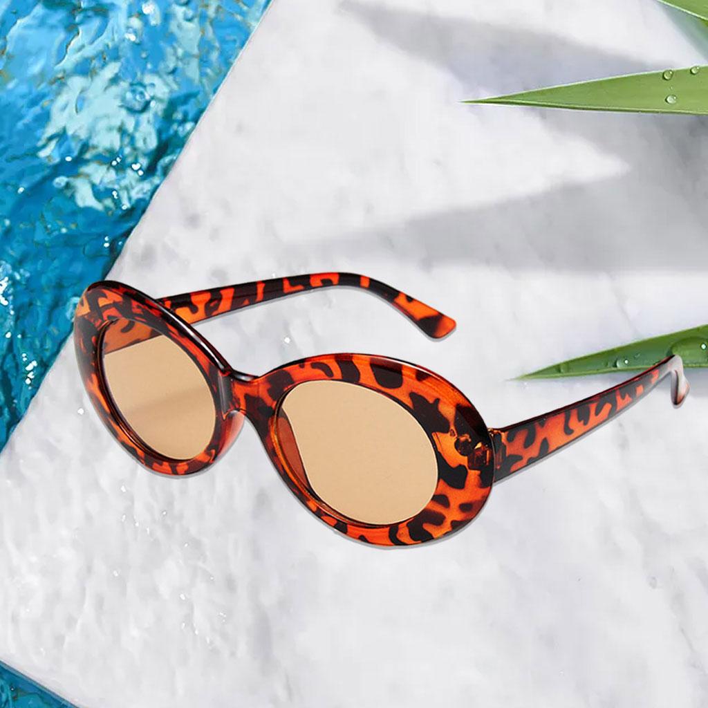 Oval Sunglass Lens Plastic Thick Frame Classic for Gatherings Holiday Travel Leopard Tea Chips