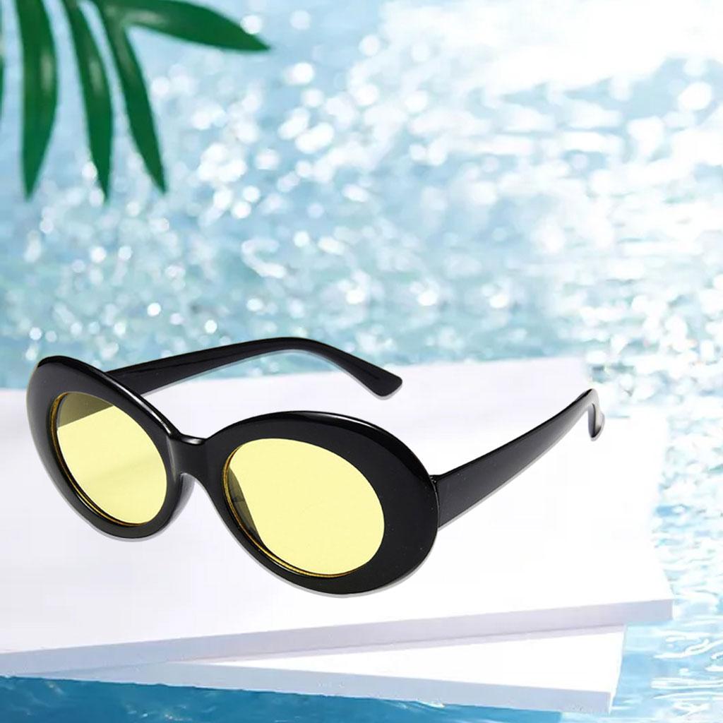 Oval Sunglass Lens Plastic Thick Frame Classic for Gatherings Holiday Travel Bright black yellow