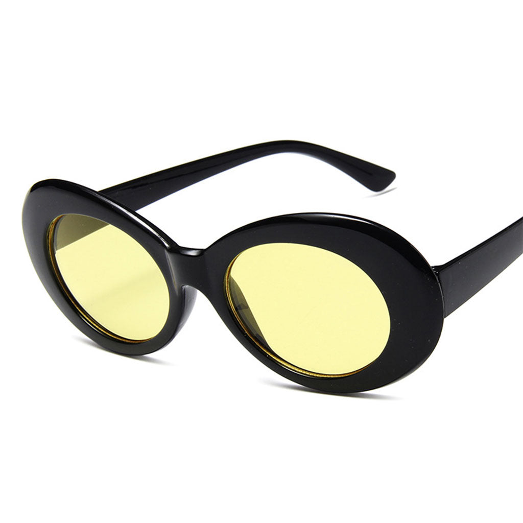 Oval Sunglass Lens Plastic Thick Frame Classic for Gatherings Holiday Travel Bright black yellow