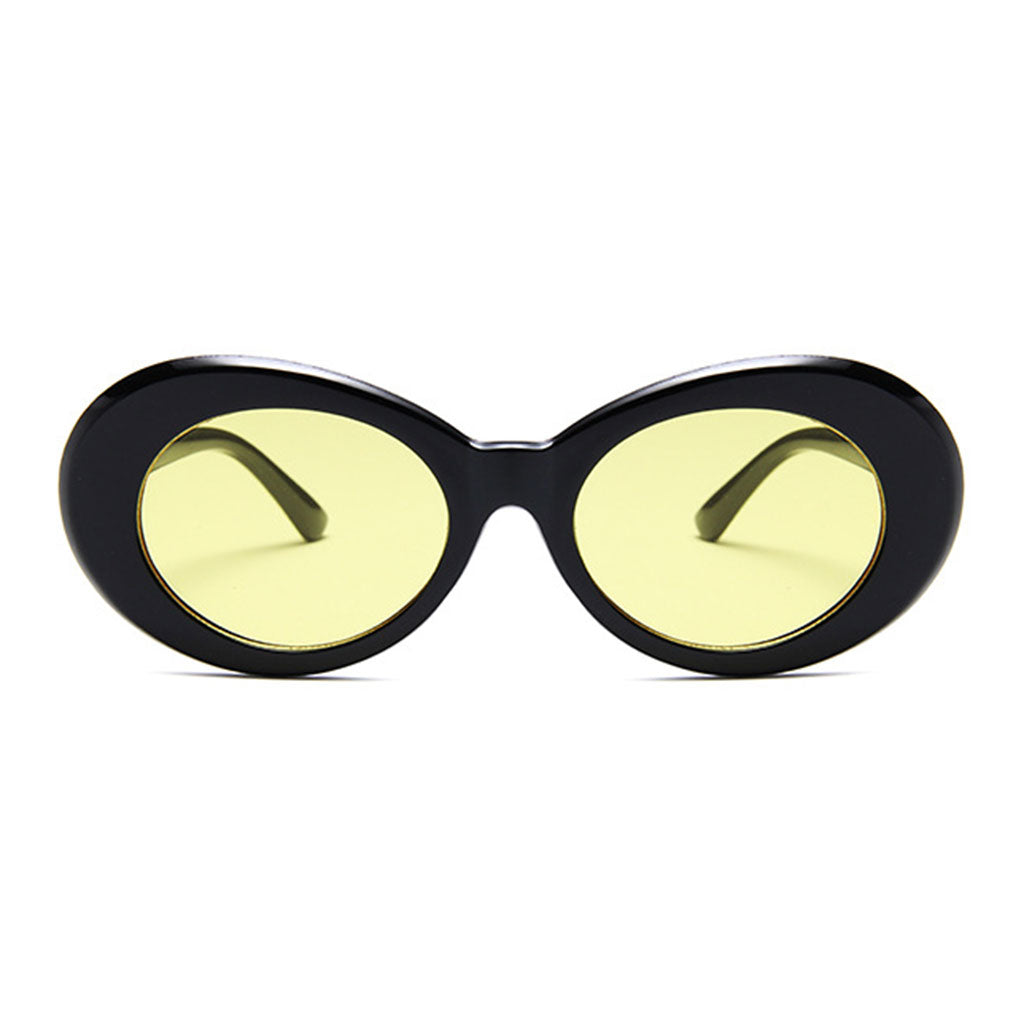 Oval Sunglass Lens Plastic Thick Frame Classic for Gatherings Holiday Travel Bright black yellow
