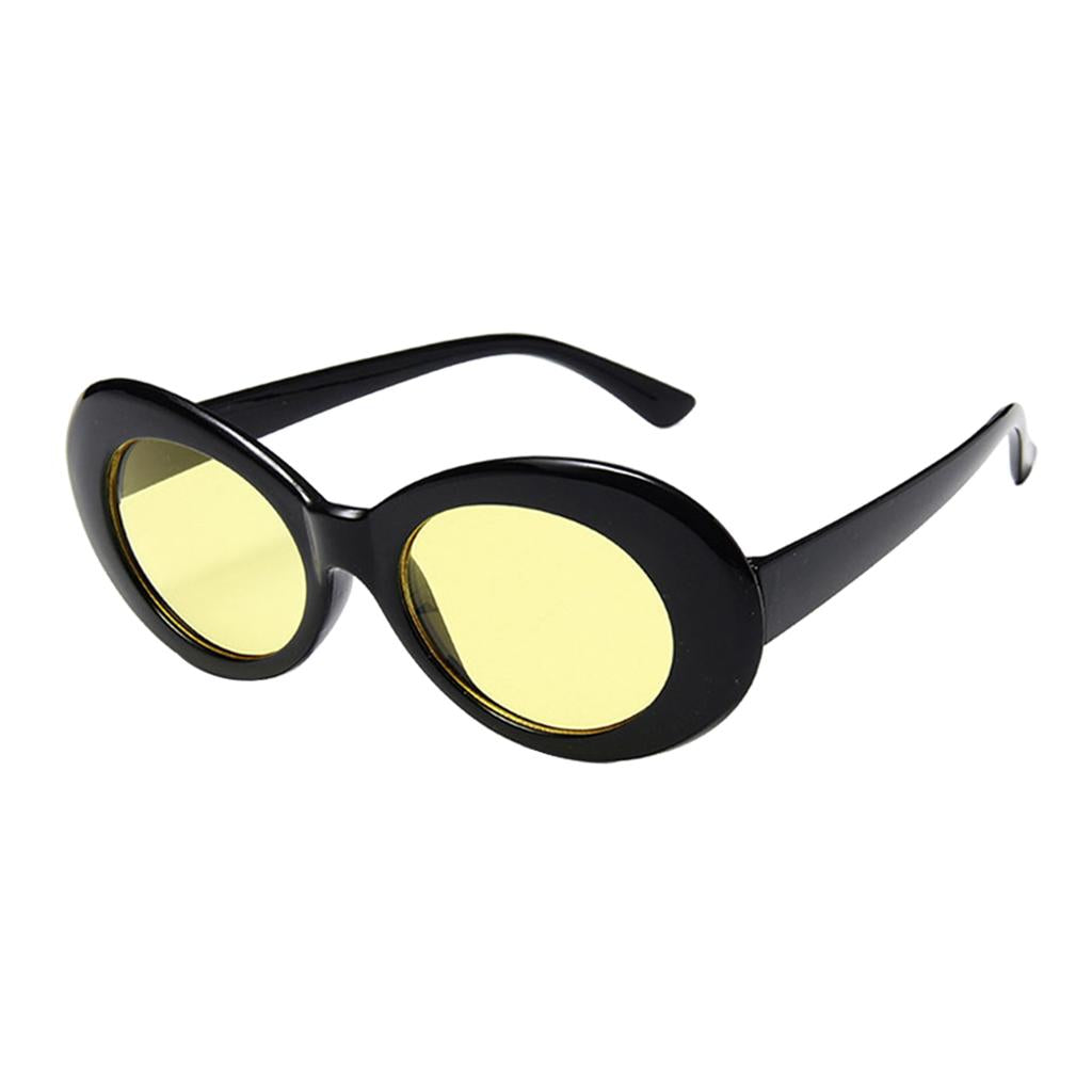 Oval Sunglass Lens Plastic Thick Frame Classic for Gatherings Holiday Travel Bright black yellow