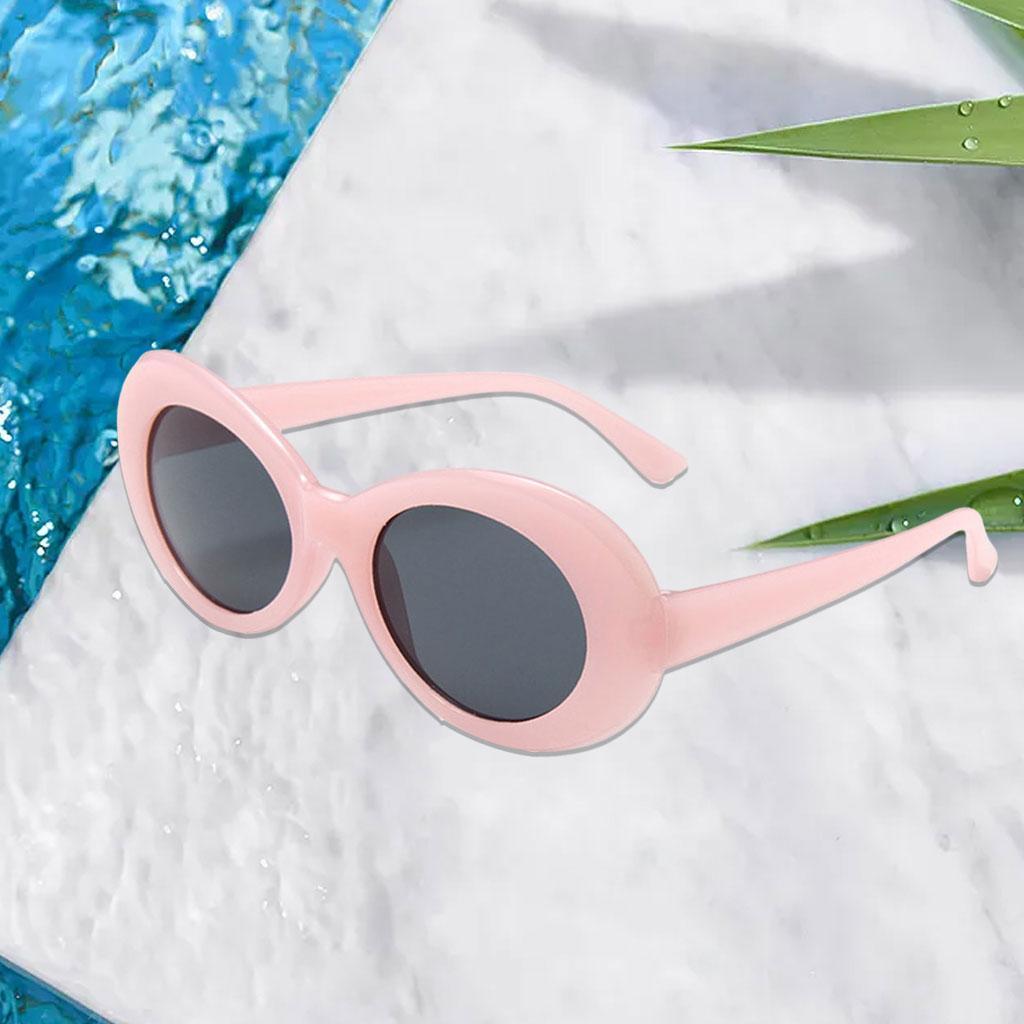 Oval Sunglass Lens Plastic Thick Frame Classic for Gatherings Holiday Travel Pink gray