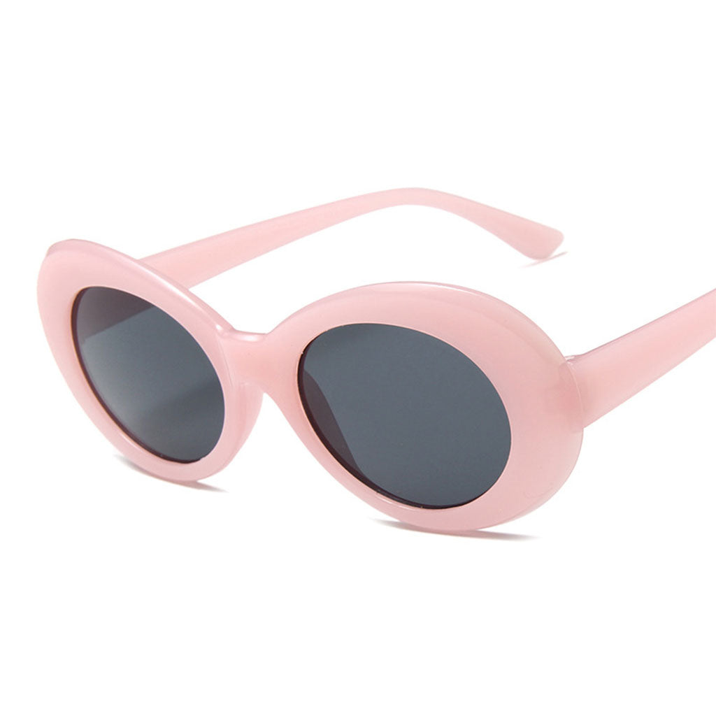 Oval Sunglass Lens Plastic Thick Frame Classic for Gatherings Holiday Travel Pink gray